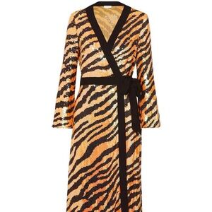 Tiger Print Sequin Wrap Dress